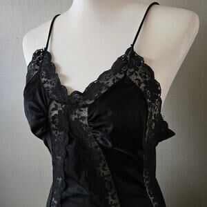 Vintage Dark Romance Black Lace Maxi Slip Dress Gothic Lingerie Bias Cut S 90s